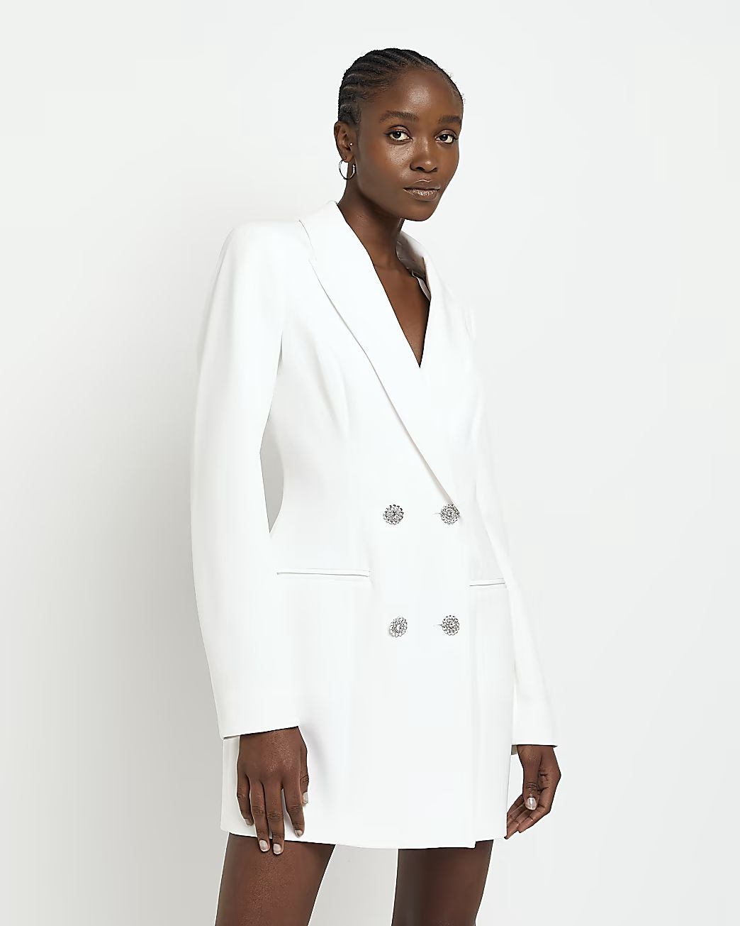 White cut out embellished blazer dress | River Island (US)