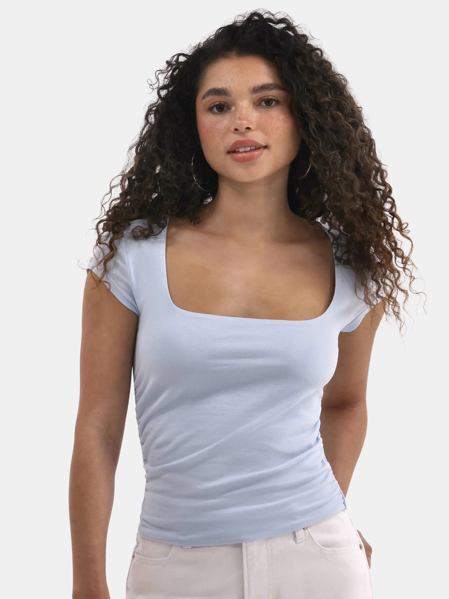 No Boundaries Portrait Neck Top with Cap Sleeves, Women's | Walmart (US)