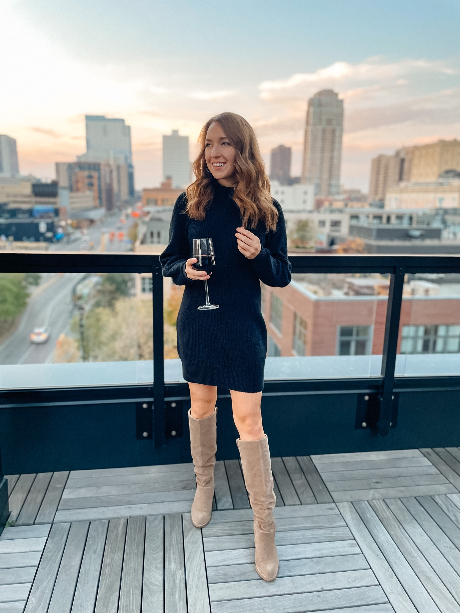 slim fit dress slacks Rihoas Black Knit Mini Dress Long Sleeve Contrast Bow Tie Square Neck for Date Night, Black / M main image 1