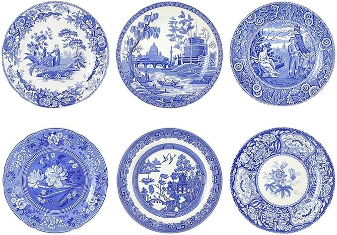 Spode Blue Room Georgian Plate Set, Set of 6 - Decorative 10.5-Inch Earthenware Plates Featuring ... | Amazon (US)