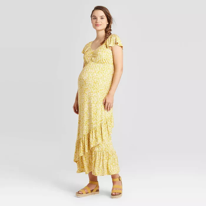 Floral Print Short Sleeve Knit Maternity Dress - Isabel Maternity by Ingrid & Isabel™ Yellow | Target