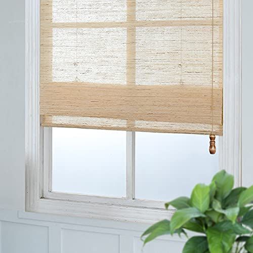 Blackout Bamboo Roman Blinds, Roll-Up Natural Woven Shades with 6" H Valance, Custom Light Filtering | Amazon (US)