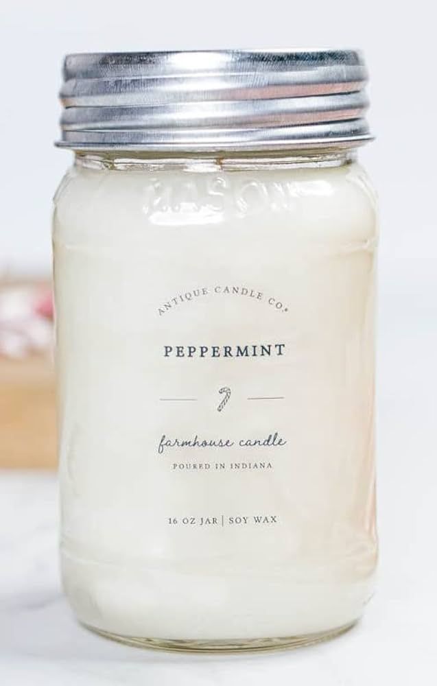 Antique Candle Co.® Peppermint 16 Ounce Soy Wax Candle, 80 Hour Burn Time, Cotton Wick, Mason Ja... | Amazon (CA)