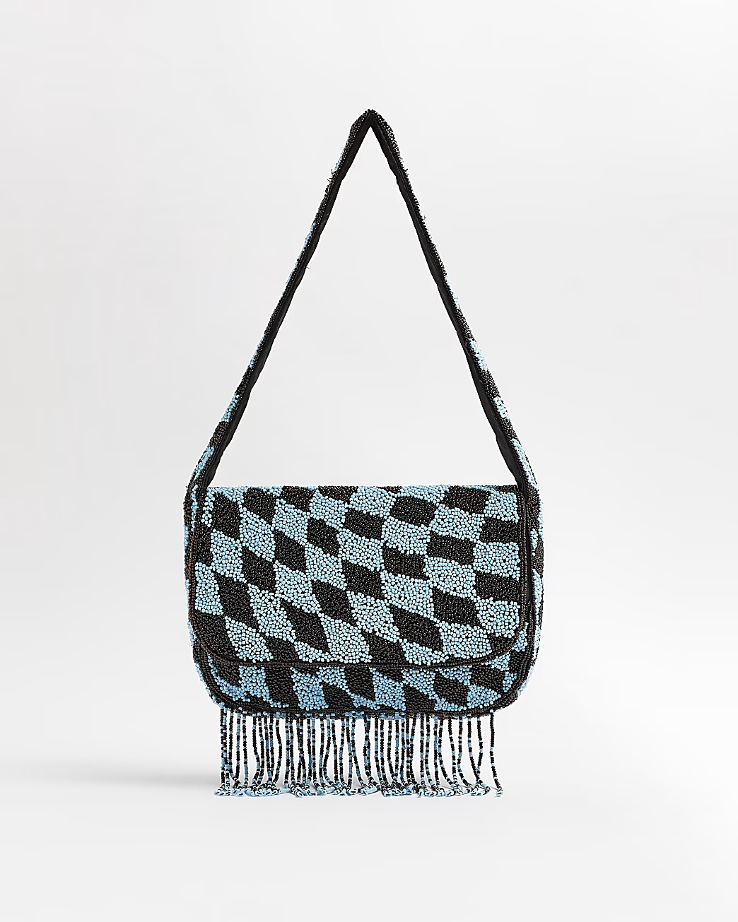 Blue checkerboard beaded shoulder bag | River Island (UK & IE)