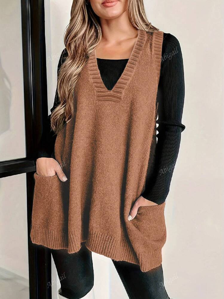 Plus Fashion Solid Color Casual Home Commuting Solid Sweater Vest | SHEIN