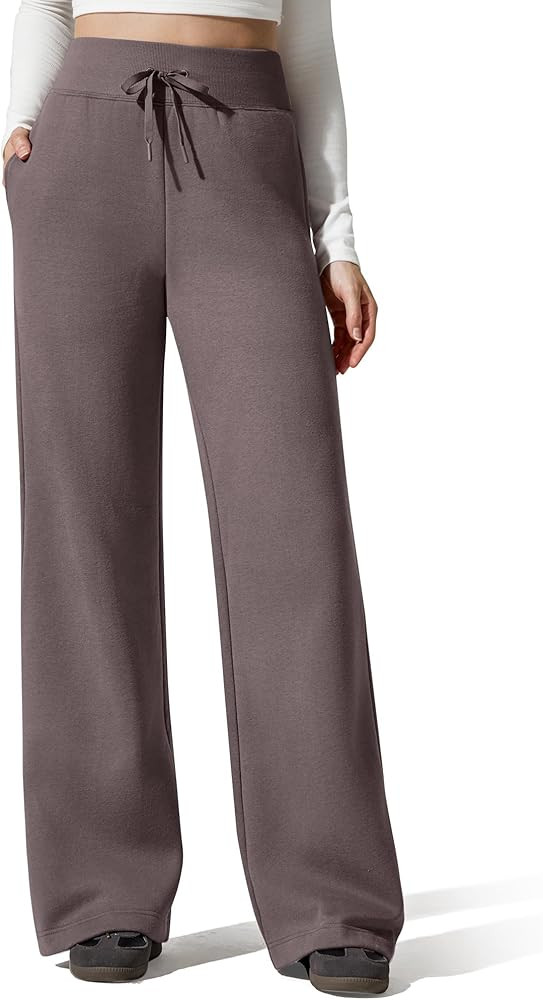 G4Free Flurrylux Women's Fleece Lined Wide Leg Sweatpants Drawstring Cotton Thermal Lounge Pants | Amazon (US)