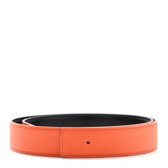 HERMES Box Togo 32mm Belt Strap 85 Black Orange | Fashionphile