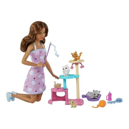 Barbie Kitty Condo Playset with Brunette Fashion Doll, 4 Kittens, Cat Tree & Accessories | Walmart (US)