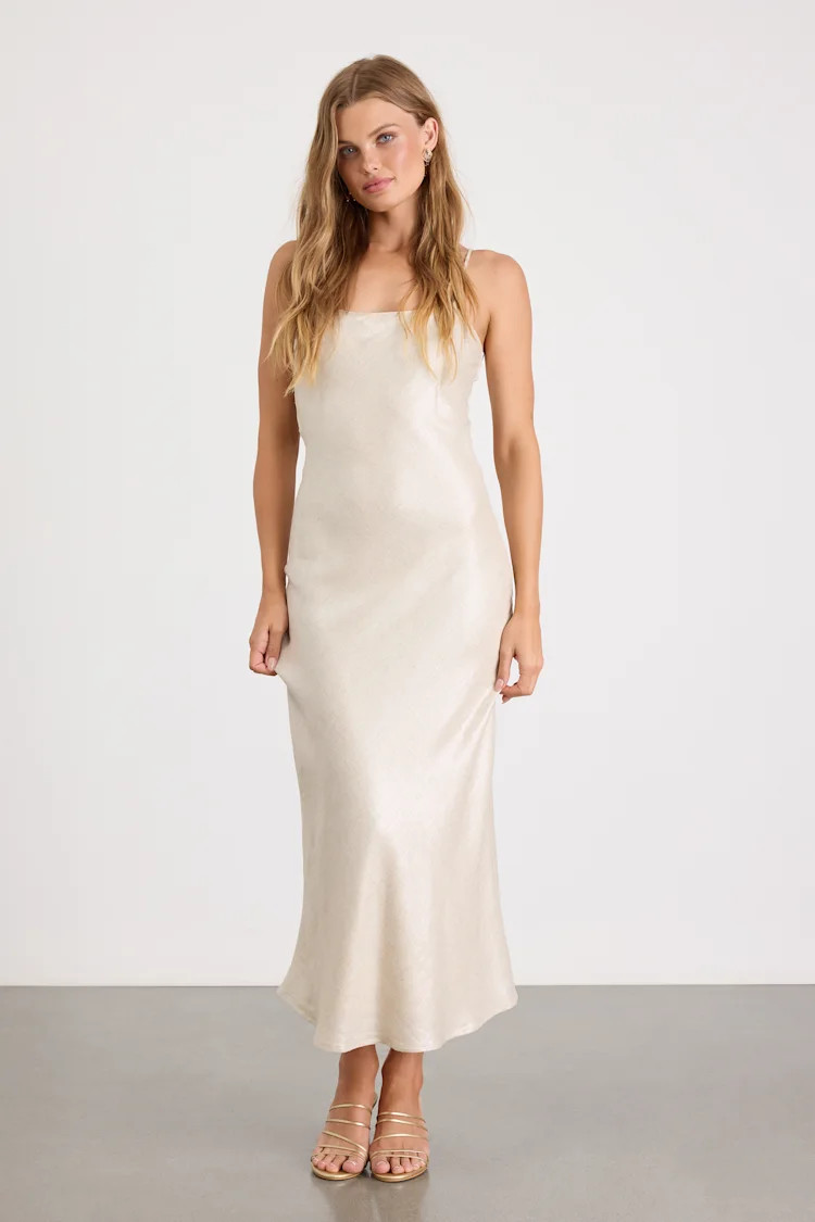 Frana Beige Tie-Back Slip Midi Dress | Occasion Dress | Occasion Wear | Lulus