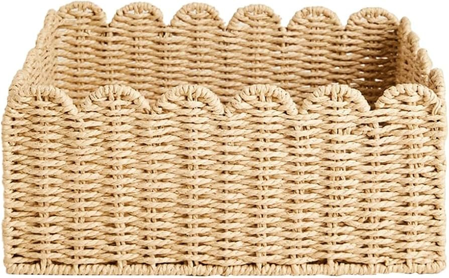 ALGONETO Scalloped Edge Basket, Paper Rope Storage Baskets, Hand Woven Baskets for Shelves,Natura... | Amazon (CA)