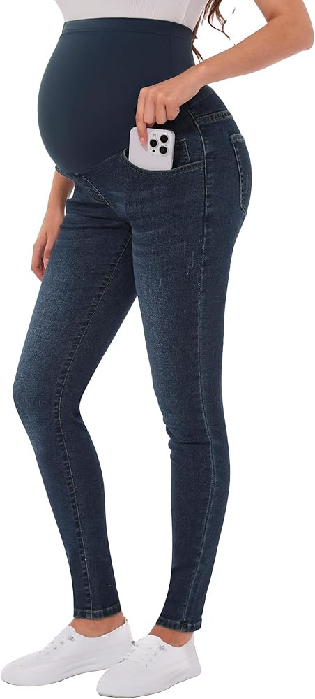 PACBREEZE Women's Maternity Jeans Over Belly Skinny Stretchy Denim Pants Comfy Slim Pregnancy Pan... | Amazon (US)