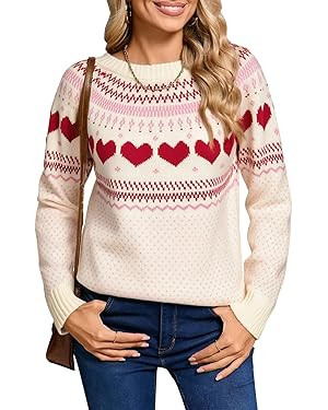 Alsol Lamesa Women's Fair Isle Sweater Casual Crewneck Long Sleeve Heart Sweater Vintage Knit Jum... | Amazon (US)