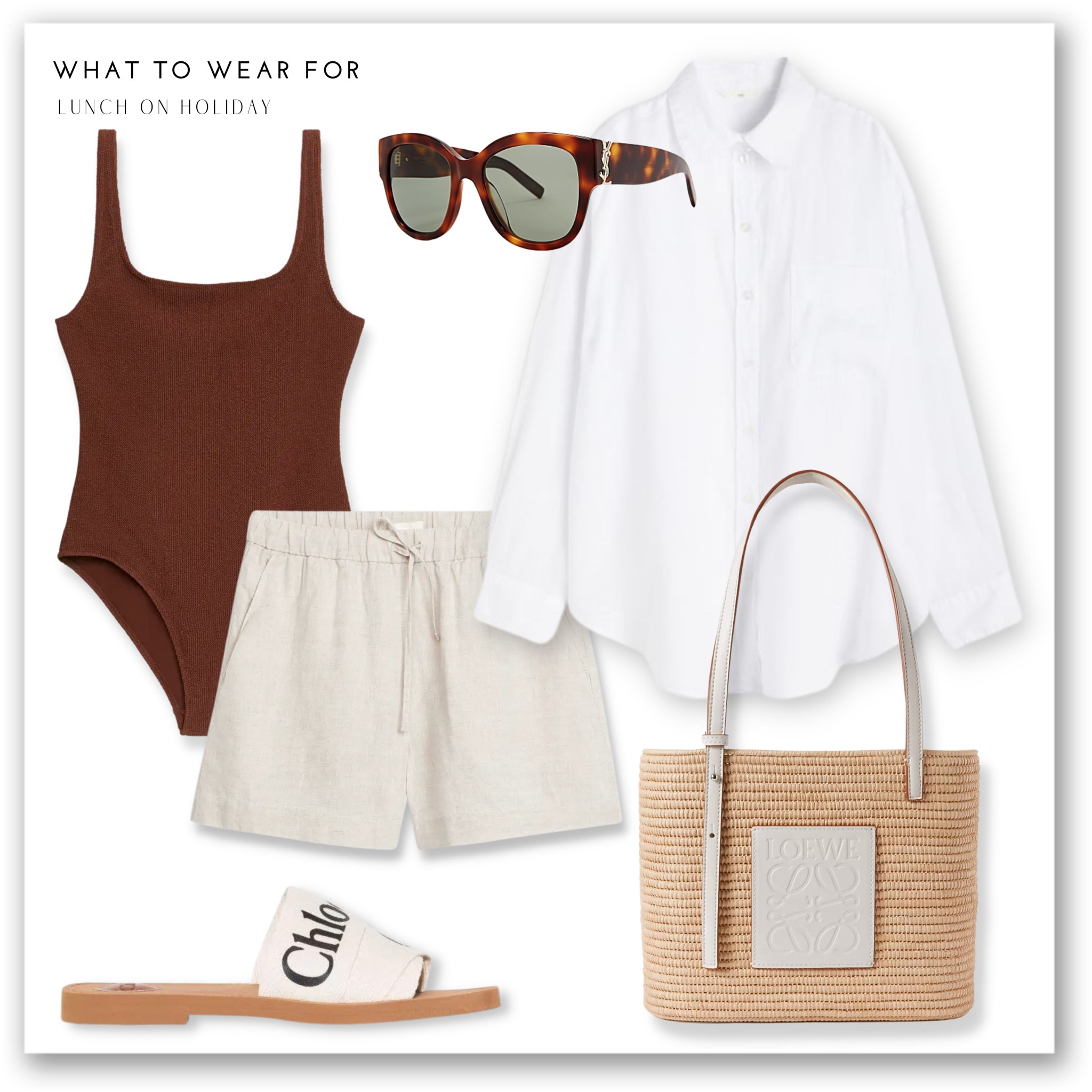 An easy beach look 🏝️

Swimsuit, linen shorts, shirt, Loewe tote bag, Chloe woody sandals, swimwear, summer style 

#LTKstyletip #LTKSeasonal #LTKswim