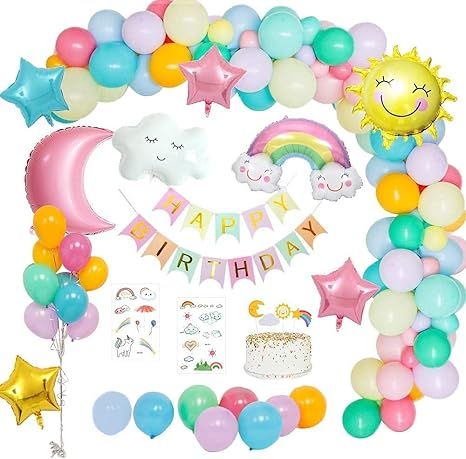 Pastel Balloon Arch Kit, 53 Pcs Birthday Party Decorations Sky Theme with Sun Moon Rainbow Clouds... | Amazon (US)
