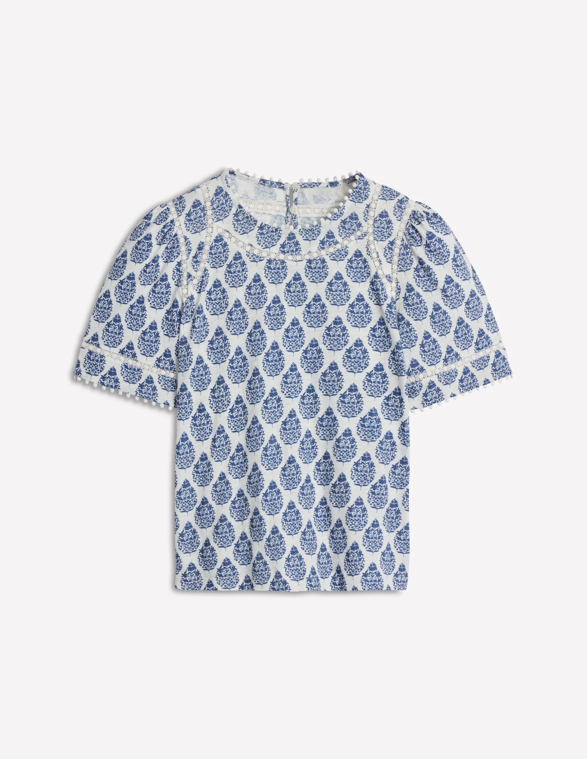 Mila Lace Trim Top-Denim Blue, Wildflower Bouquet | Boden (US)