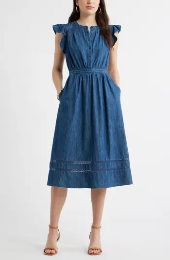 Caslon® Flutter Sleeve Chambray Dress | Nordstrom | Nordstrom