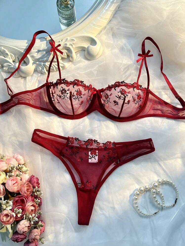 2 Piezas/Conjunto De Lencería Rosa Romántica, Linda Y Sexy | SHEIN