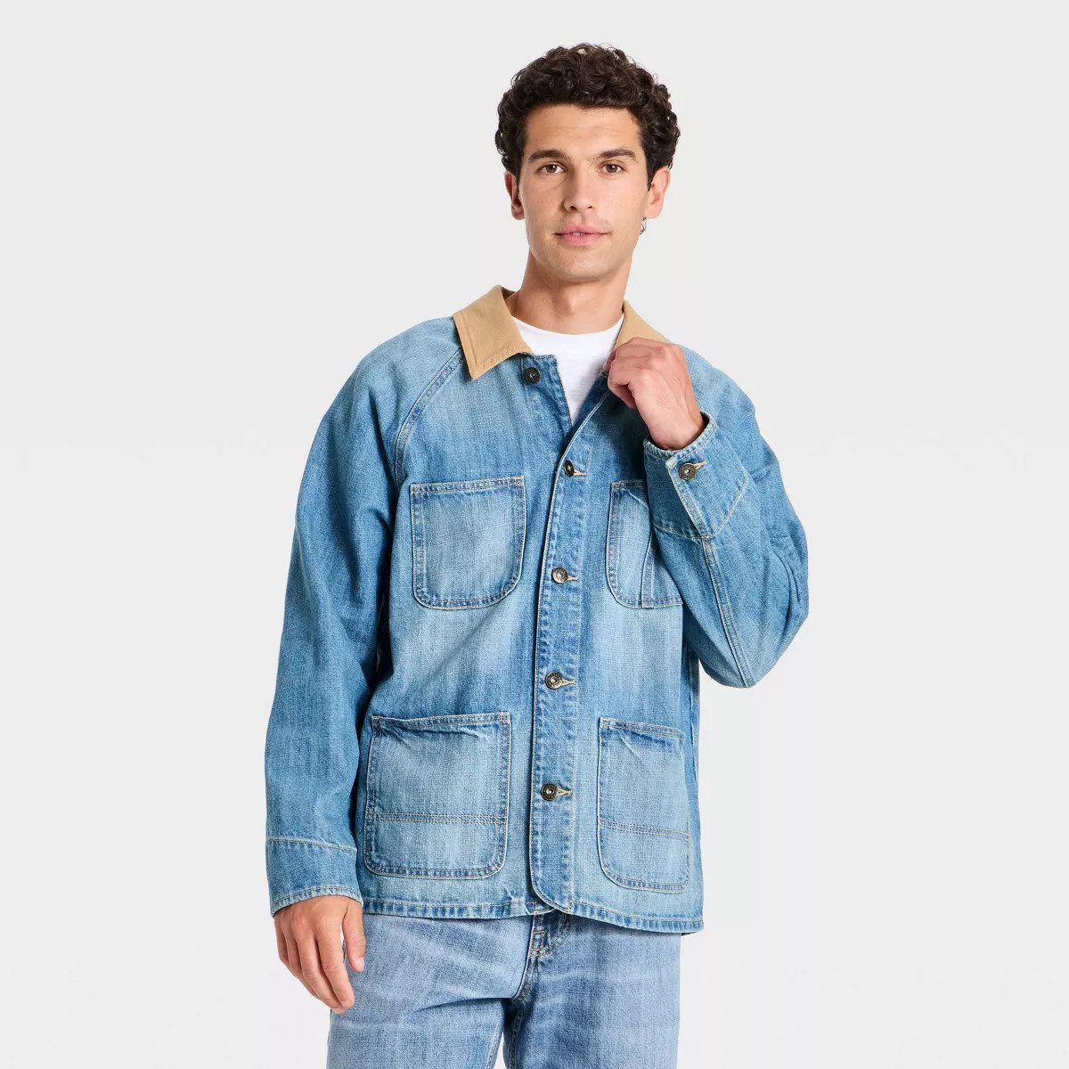 Men's Denim Chore Jacket - Goodfellow & Co\u2122 Medium Indigo S | Target