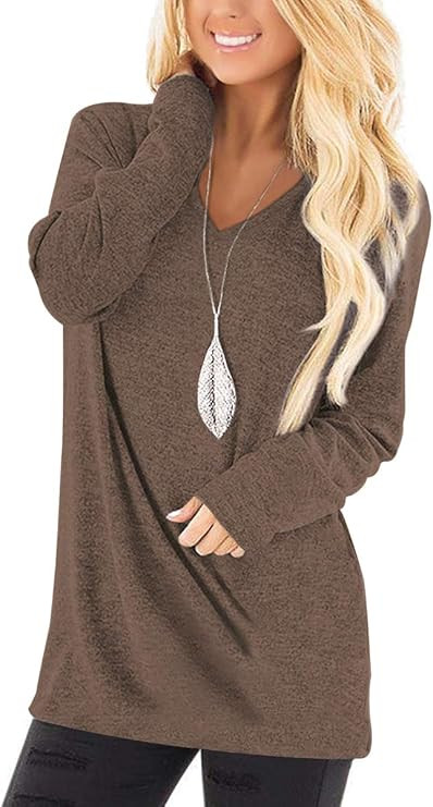 Jescakoo Tunic Tops for Leggings for Women Long Sleeve V Neck T Shirts Casual Loose Fit | Amazon (US)