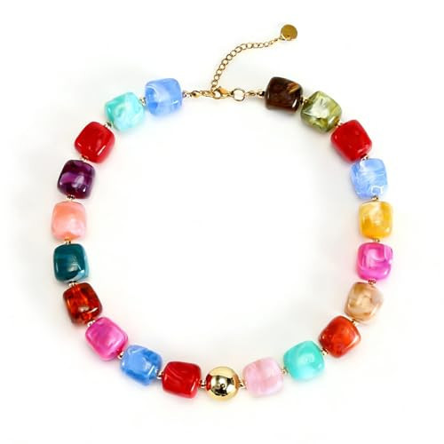 Amazon.com: Bowdcvy Chunky Beaded Statement Necklace for Women Trendy Colorful Boho Resin Bead Ch... | Amazon (US)