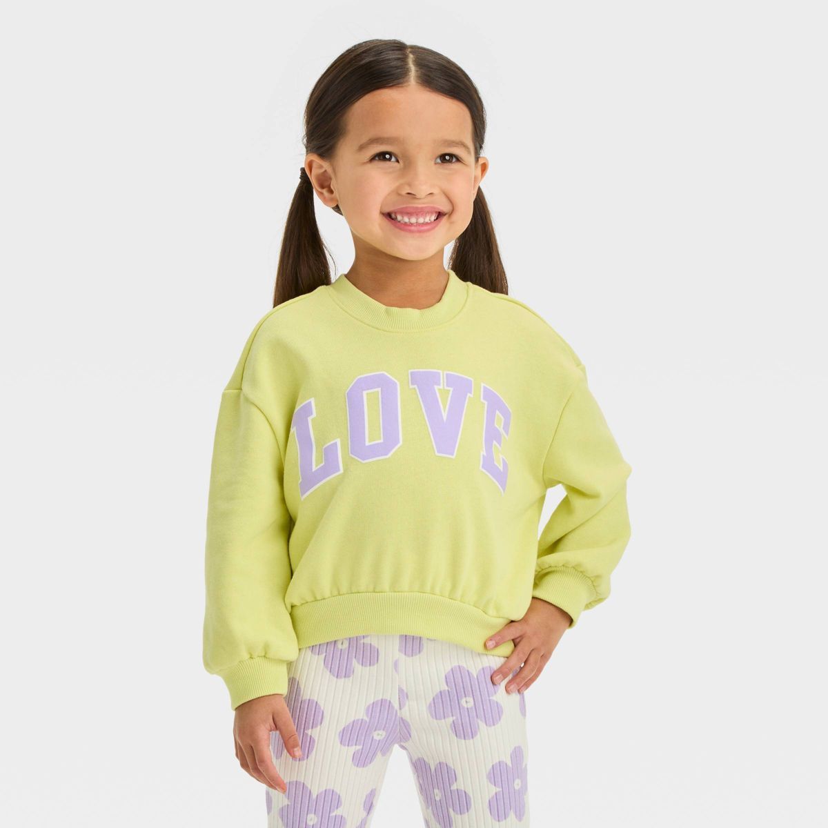 Grayson Mini Toddler Girls' Oversized French Terry Graphic Crewneck Sweatshirt - Green 3T | Target
