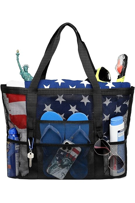 Yunaeduo Mesh Beach Bag for Women - Lightweight Large Beach Tote Bag - Sandproof Mesh Bag for Beach  | Amazon (US)