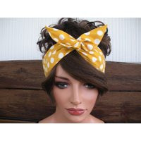 Womens Headband Wired Dolly Bow Summer Fashion Accessories Women Headscarf in Mustard Yellow Polka Dot | Etsy (US)