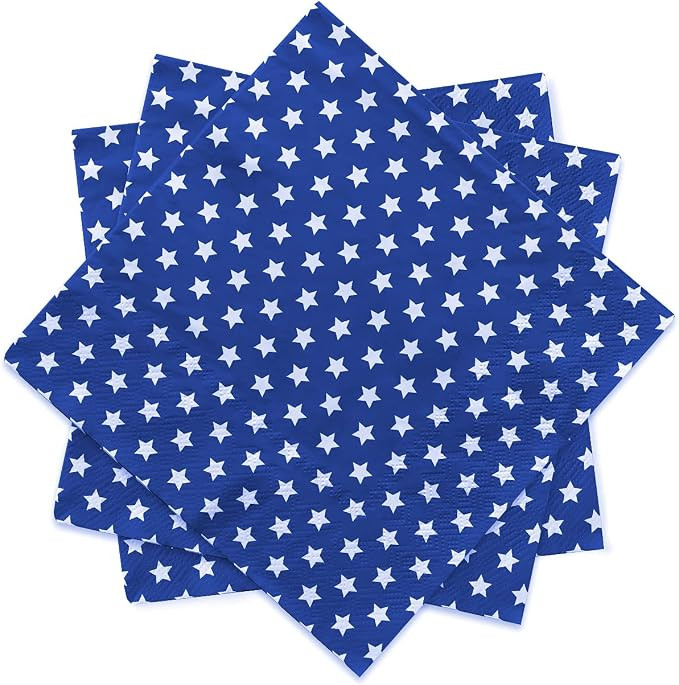 Gatherfun Disposable Paper Napkins 3-ply Blue and White Stars Beverage Napkins for Patriotic Part... | Amazon (US)