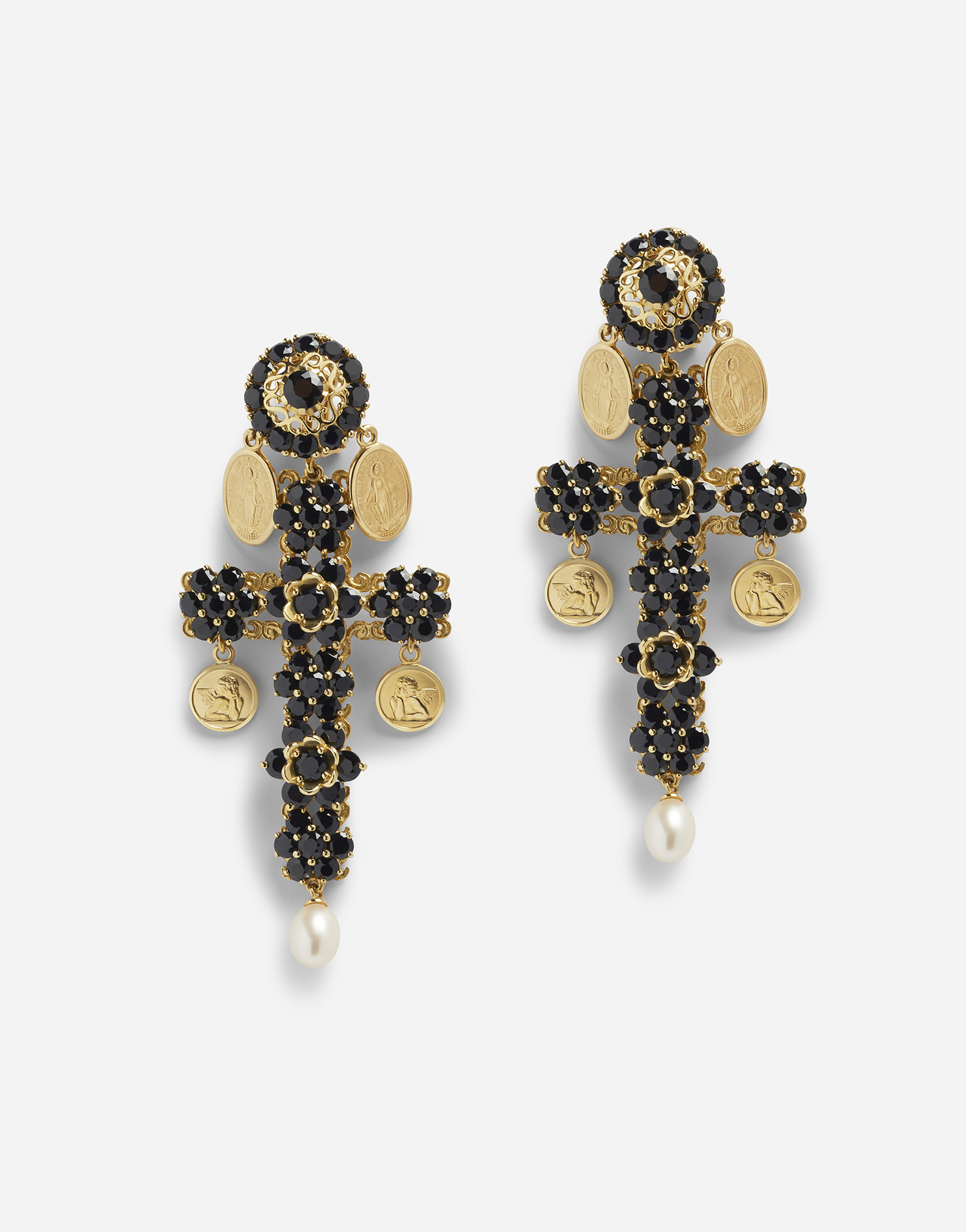 Sicily Earrings 18-carat yellow gold and black sapphires | Dolce & Gabbana US