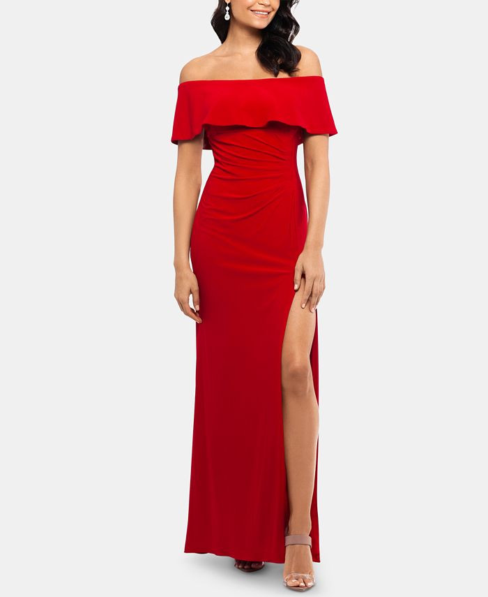 XSCAPE Petite Ruffled Off-The-Shoulder Gown & Reviews - Dresses - Petites - Macy's | Macys (US)