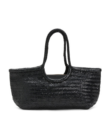 Made In Italy Leather East West Tote With Drop Shape Handles | TJ Maxx