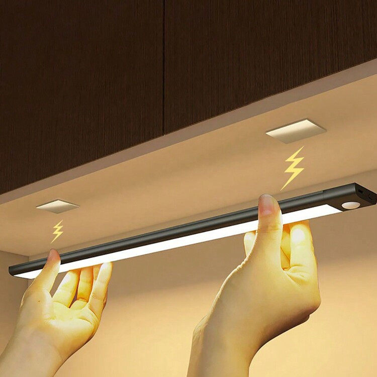 1pc Black Ultra-Thin LED Night Light, Cabinet Light, Sensor Wardrobe Light, USB Rechargeable Kitchen Lighting | SHEIN