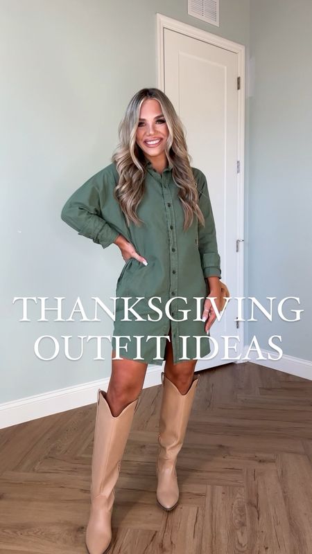 THANKSGIVING OUTFIT IDEAS!!! Green button up dress size XS, i sized down in 5’2” tall. Cowboy boots TTS. Denim jeans fit TTS I’m wearing a size 2, they have stretch & are truly very comfortable! Booties that are linked here I sized down 1/2 size. Cardigans size small in the duster long one & in the rust knit colored cardigan. Mesh long sleeve top with rhinestones is a XS & layered tank is a small. All other tops fit TTS

*if you don’t see something linked here check the other outfits posts on my LTK before this one*

#LTKHoliday #LTKstyletip #LTKSeasonal