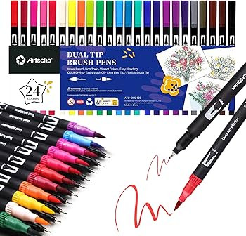 Artecho 24 Colors Markers for Adult Coloring Books No Bleeding, Dual Tip Markers for School, Fine... | Amazon (CA)