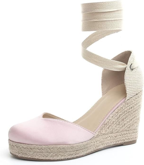 MUSSHOE Wedge Sandals for Women Closed Toe Lace Up Espadrille Wedge for Women | Amazon (US)