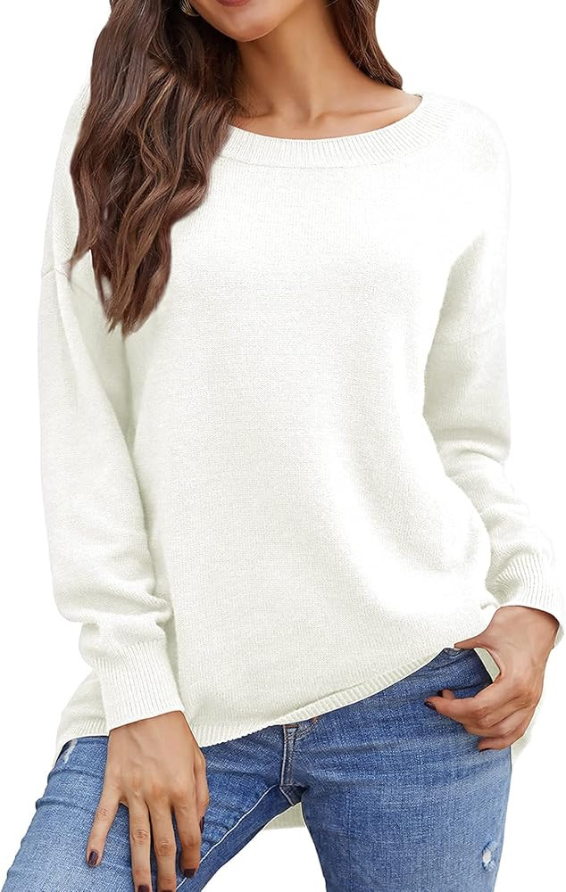Neineiwu Women's Crew Neck Long Sleeve Loose Knit Tops Off Shoulder Oversized Casual Pullover Swe... | Amazon (US)