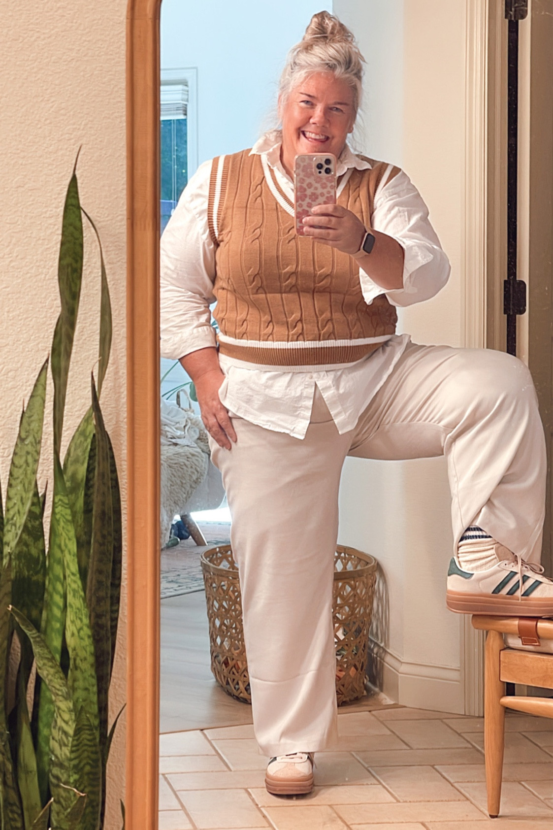 Preppy for Fall!! You bet!! I love this look on my 5’4” usual size XL/16 midsize body! Fall outfit must haves: trousers✅ sweater vest✅ adidas Gazelle✅ remember you can wear anything at any age or size! #sweatervest #trousers #adidasgazelles #falloutfit #fallstyletrends

#LTKover40 #LTKmidsize #LTKstyletip