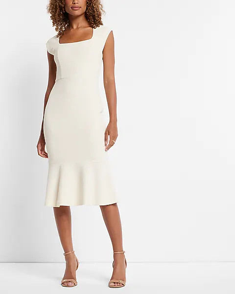 Square Neck Peplum Midi Sheath Dress | Express