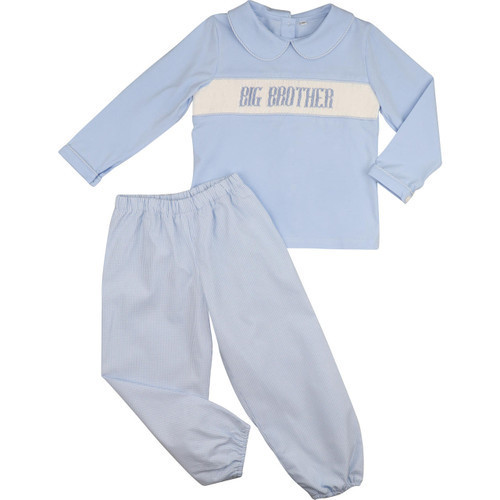 Blue Gingham Smocked "Big Brother" Pant Set | Cecil and Lou
