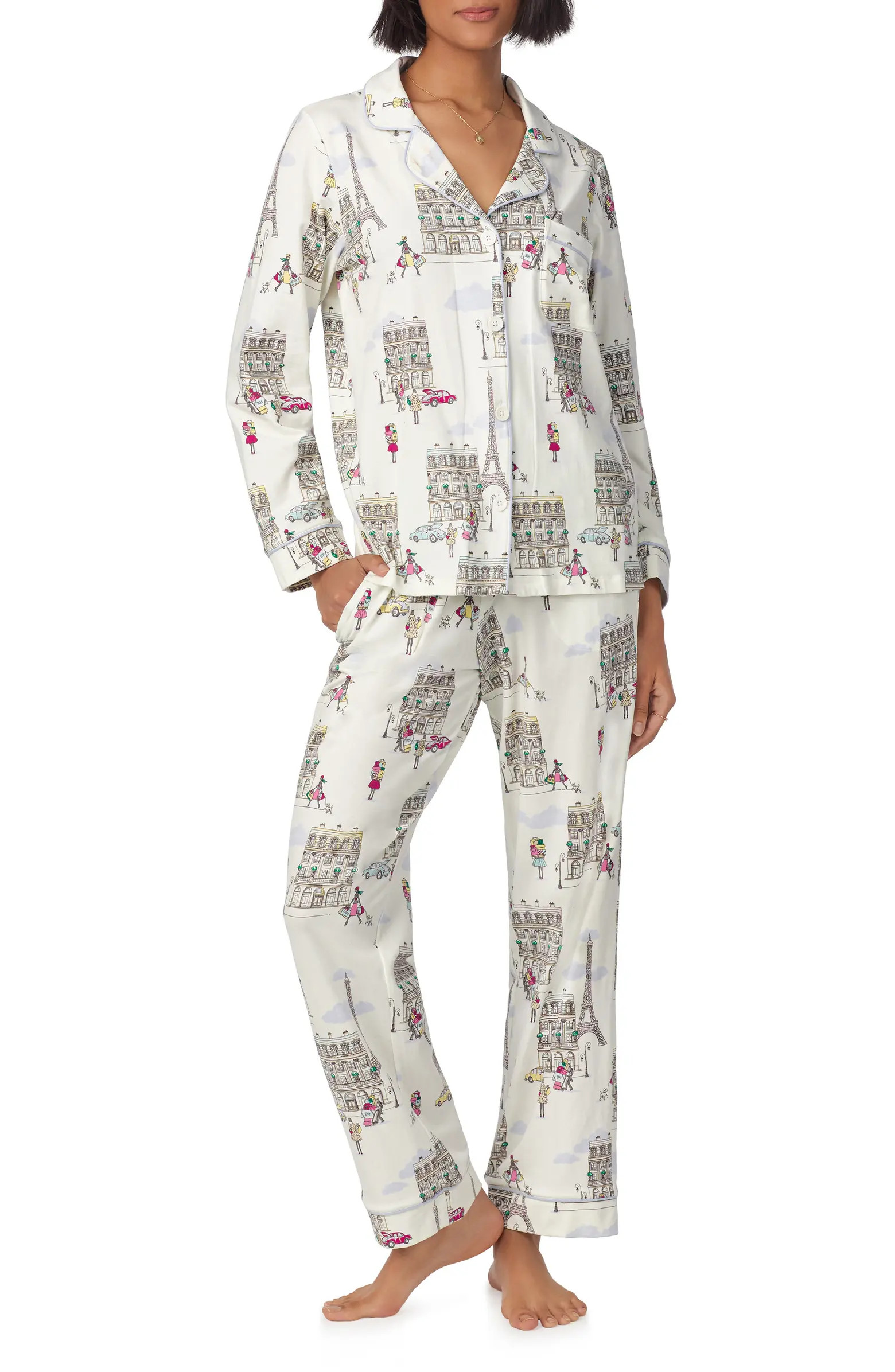 Print Stretch Organic Cotton Jersey Long Pajamas | Nordstrom