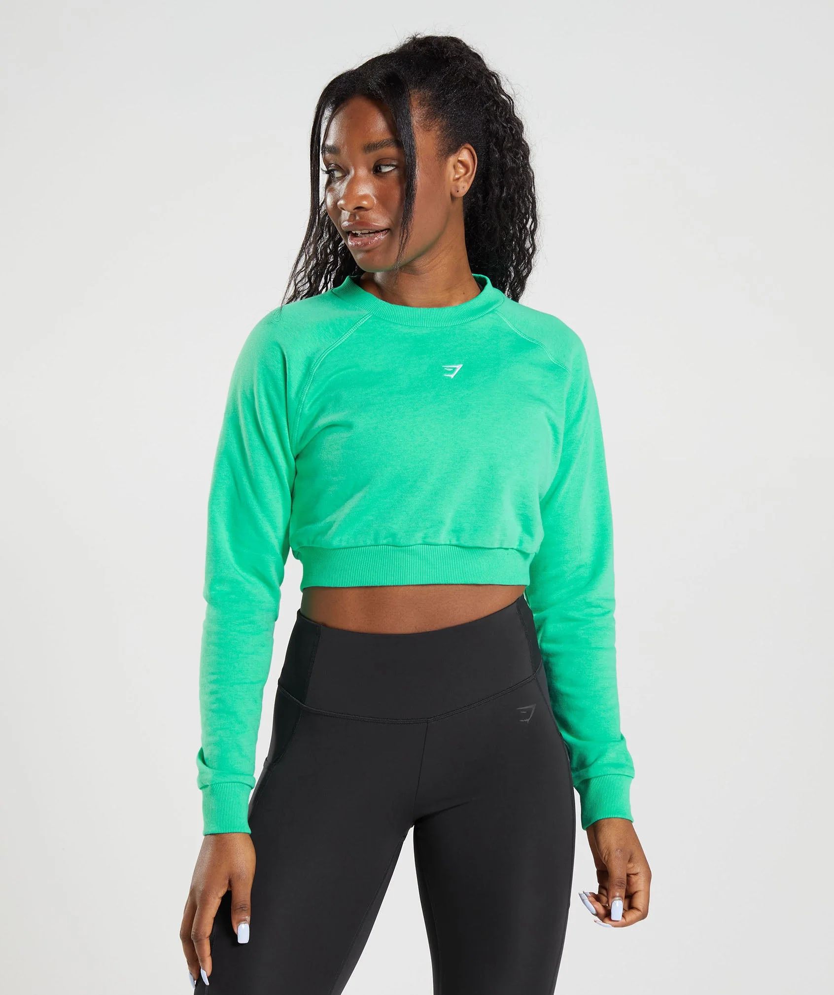 Gymshark Training Cropped Sweater - Tropic Green | Gymshark US
