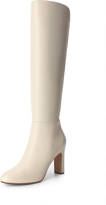 DREAM PAIRS Women's Knee-High Boots, Comfortable Chunky Block Heel Pointed Toe Pull On Side Zippe... | Amazon (UK)