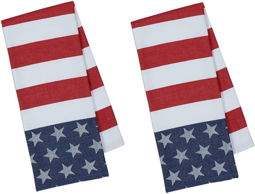 Flag Stars and Stripes Patriotic Cotton Jacquard Kitchen Towels, Set of 2 | Amazon (US)
