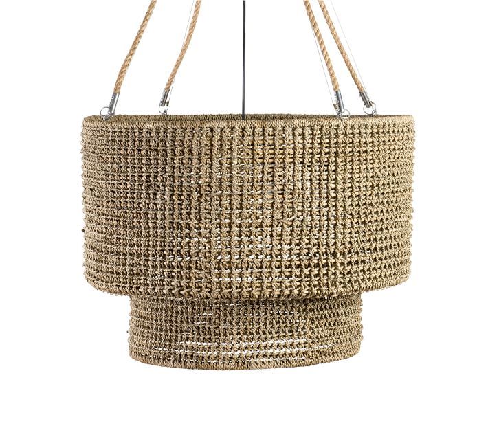 Rattan Double Drum Tiered Pendant, Brown | Pottery Barn (US)