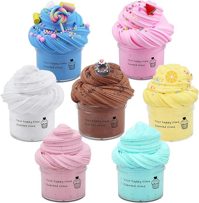 7 Pack Cake Butter Slime Kits, Soft and Non-Sticky Slime Kit Party Favors for Girls and Boys | Amazon (US)