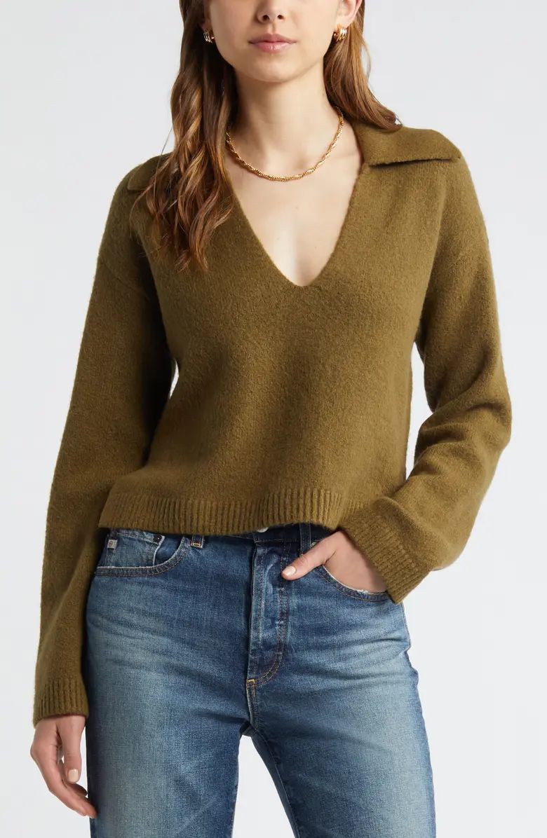 Open Edit Johnny Collar Boxy Crop Sweater | Nordstrom | Nordstrom