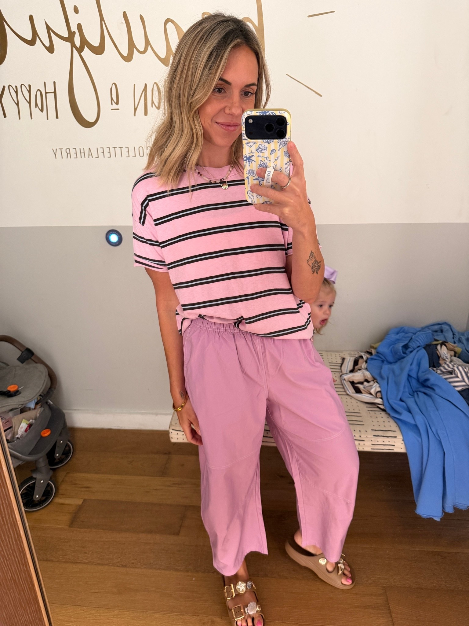 Loving these Aerie striped tees!!! I sized down in this tee to an XS for this fit but I also got a large in it in blue for an oversized look too. The pants ran big and this was a small but I think I’m going to order a size down. #aerie @Aerie

#LTKgrwm #LTKmomlife #LTKActive