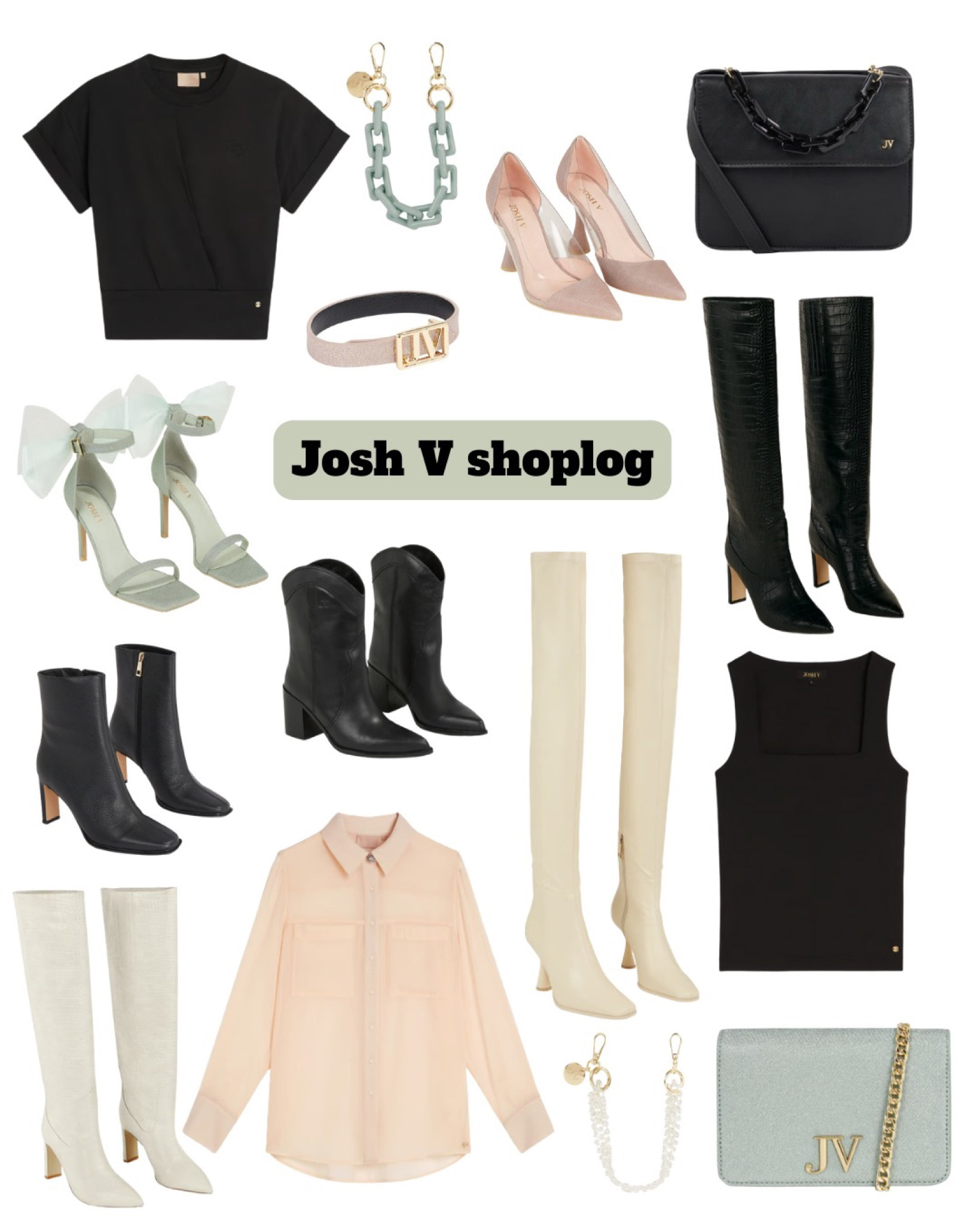 Josh V shoplog 🛍️

outfit inspiration, autumn style, phone cord, slim fit black top, pink glitter pumps, crossbody mint glitter bag, mint glitter heels, black crossbody bag, beige blouse, reversible armband, fitted black T-shirt, black crocodile pattern boots, knee high boots, off white boots, ankle cowboy boots, black ankle boots, Netherlands. 

#LTKshoecrush #LTKstyletip #LTKeurope