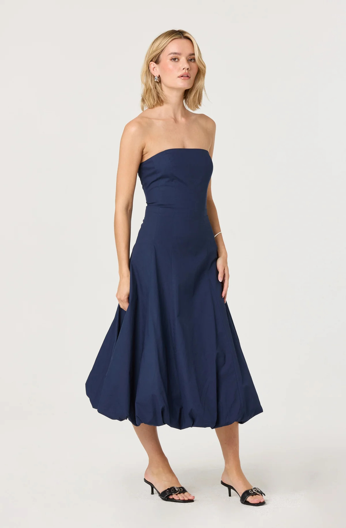 Lace Up Strapless Bubble Dress - Navy / XS | ASTR The Label (US)
