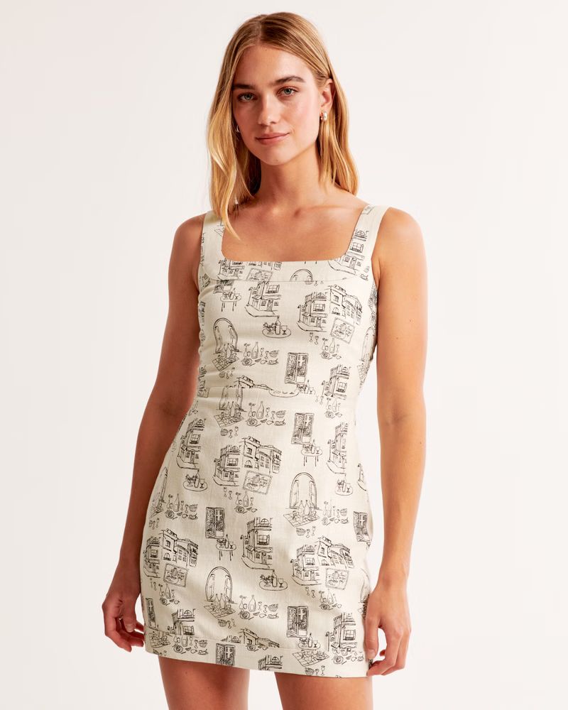 Women's Linen-Blend Wide Strap Mini Dress | Women's | Abercrombie.com | Abercrombie & Fitch (US)